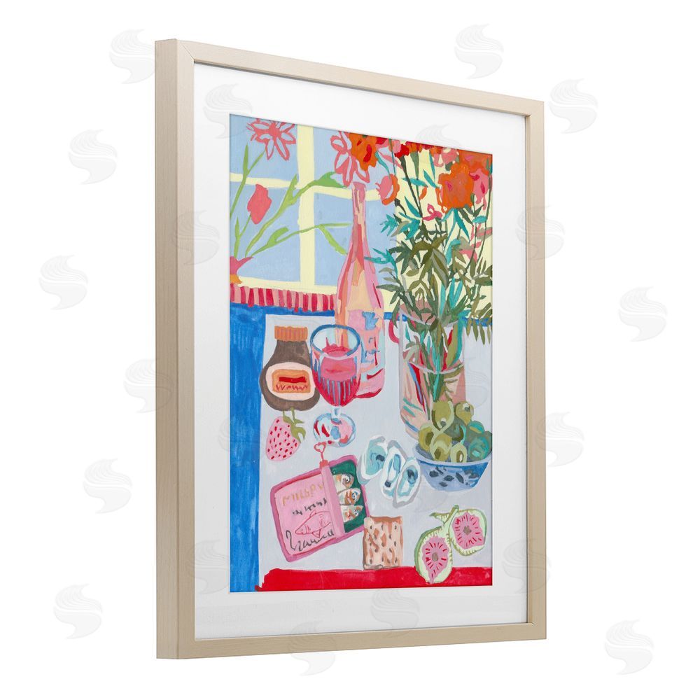 Melissa Wang Red & Blue Table Setting Brown Framed Print Under Glass Wall Art