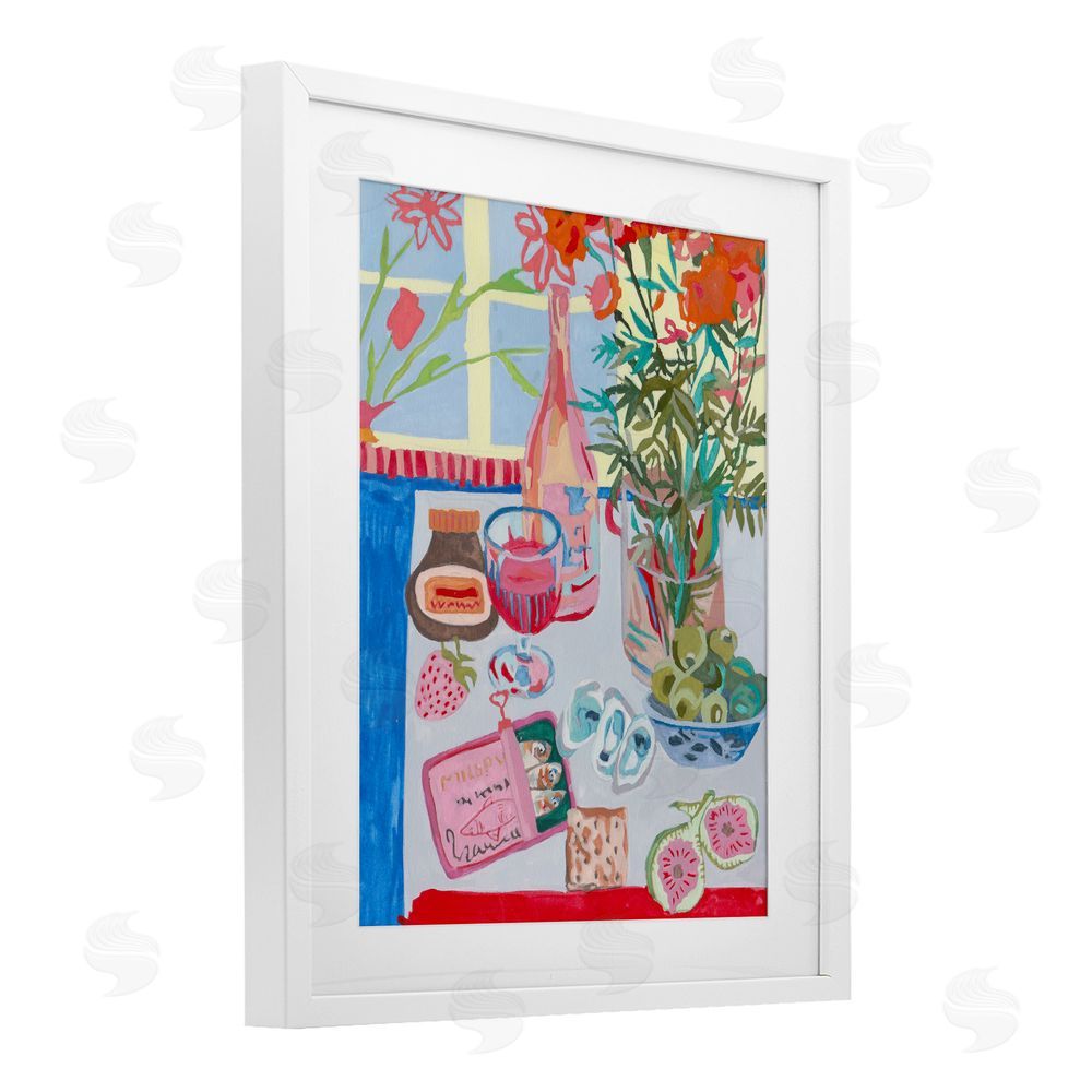 Melissa Wang Red & Blue Table Setting White Framed Print Under Glass Wall Art