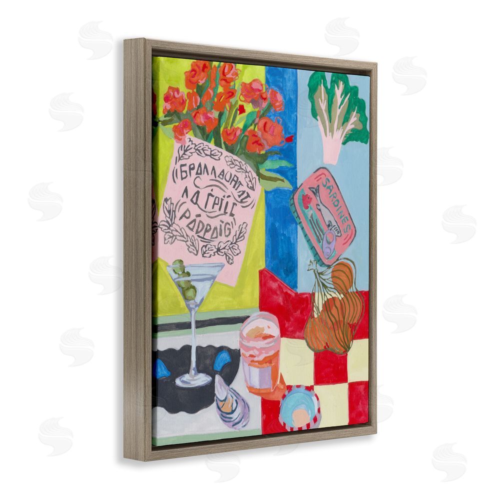 Melissa Wang Kitchen Checkered Still Life Brown Floating Frame Canvas Wall Art