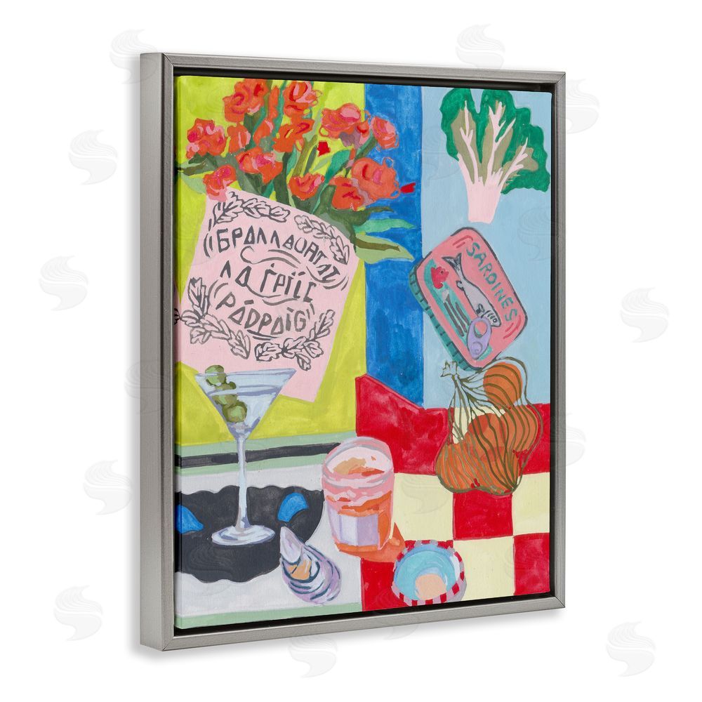 Melissa Wang Kitchen Checkered Still Life Gray Floating Frame Canvas Wall Art