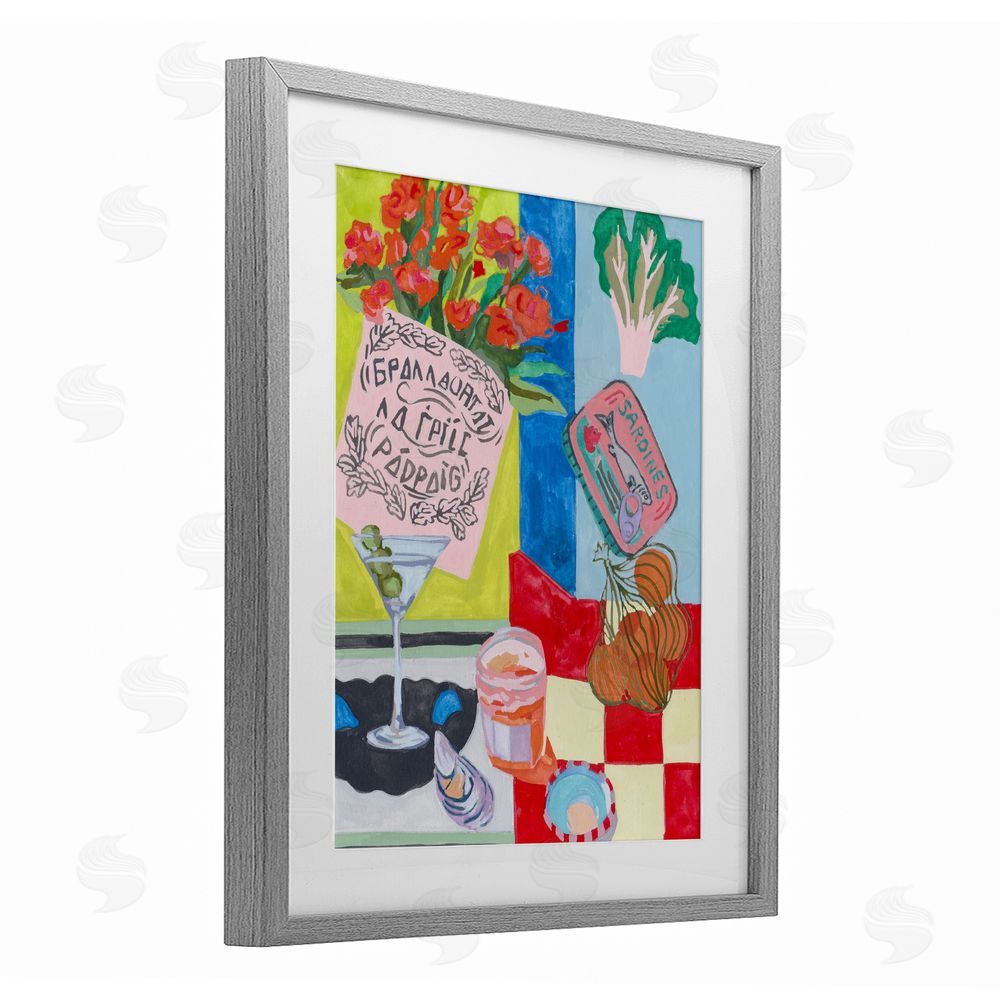 Melissa Wang Kitchen Checkered Still Life Gray Framed Print Under Glass with Mat Wall Art