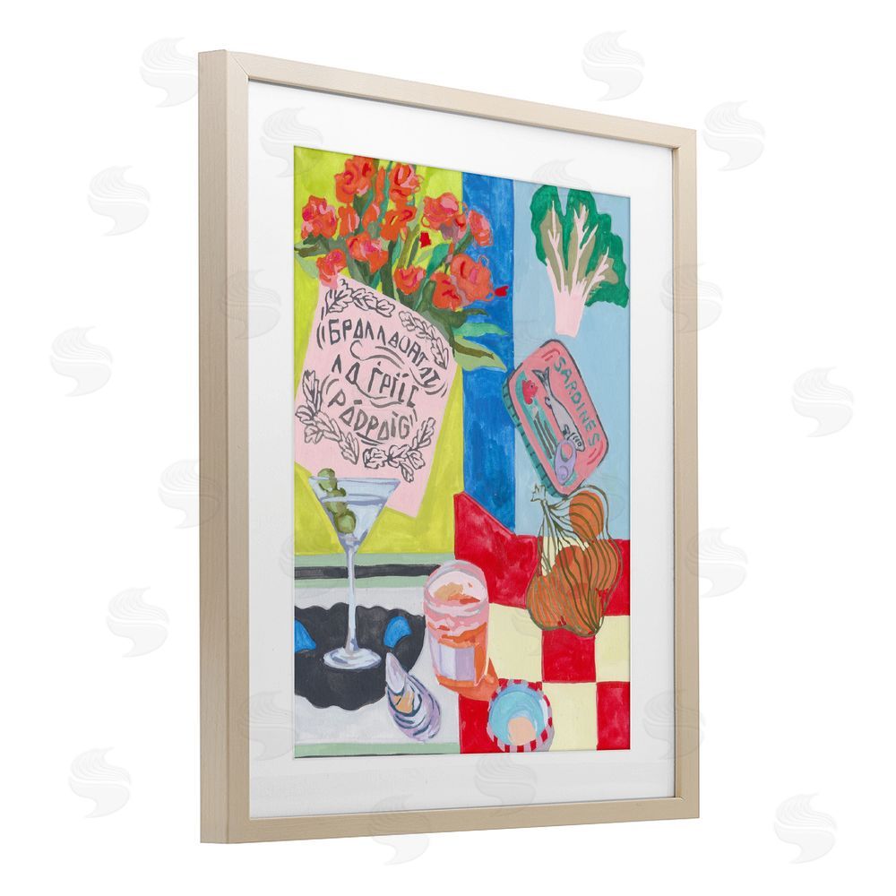 Melissa Wang Kitchen Checkered Still Life Brown Framed Print Under Glass with Mat Wall Art