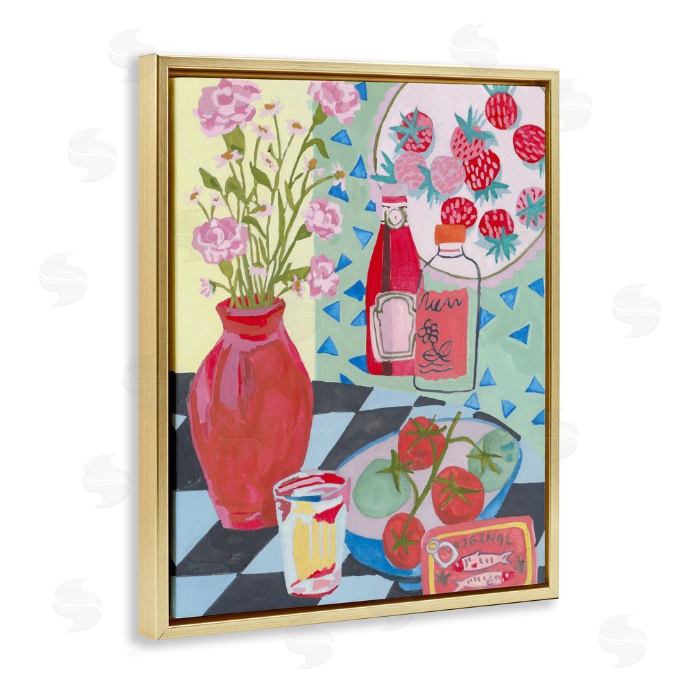 Melissa Wang Kitchen Sauces Still Life Gold Floating Frame Canvas Wall Art