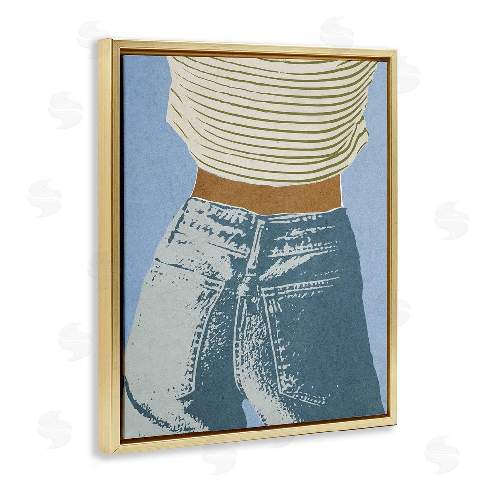 Victoria Barnes Vintage Jeans & Tee Gold Floating Frame Canvas Wall Art Print