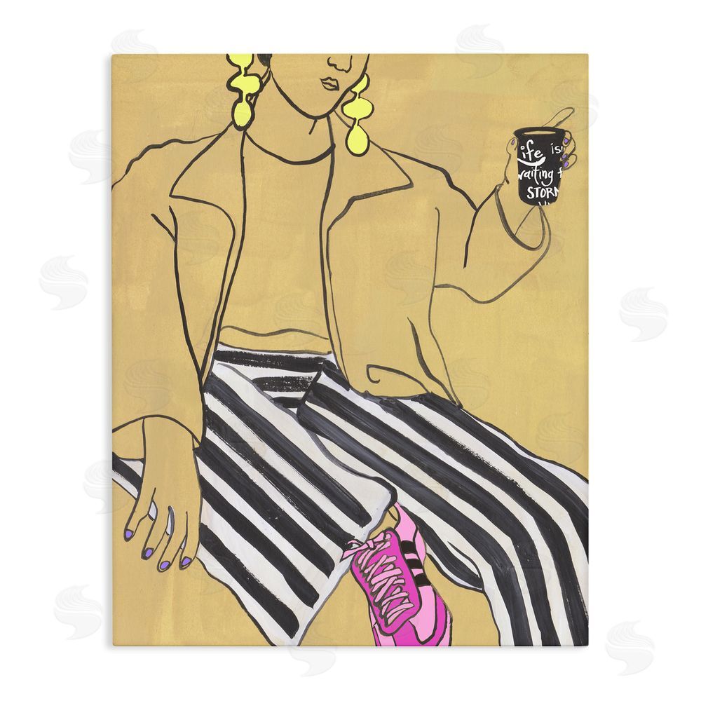 Melissa Wang Fashion Girl in Stripes Stretched Canvas Wall Art