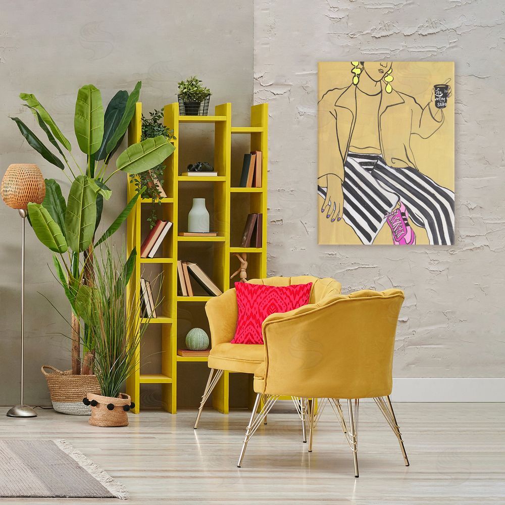 Melissa Wang Fashion Girl in Stripes Stretched Canvas Wall Art in Room