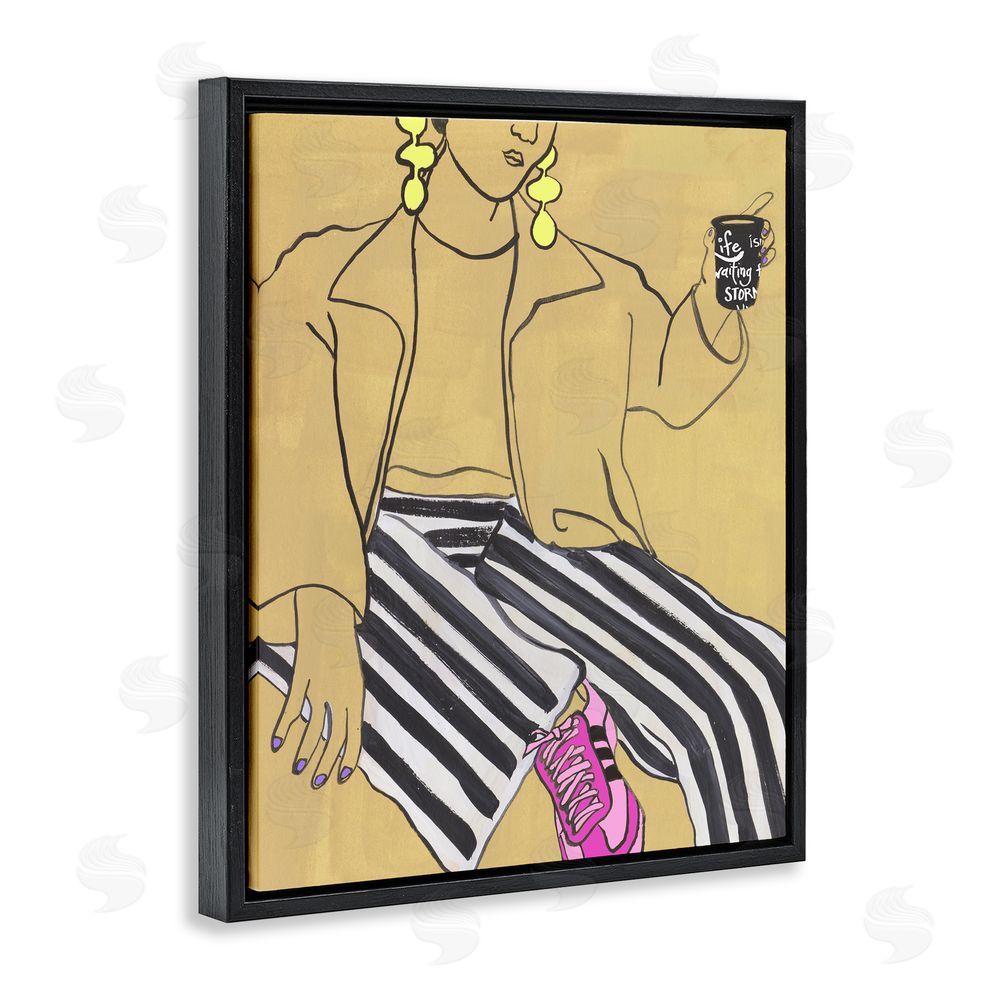 Melissa Wang Fashion Girl in Stripes Black Floating Frame Canvas Wall Art