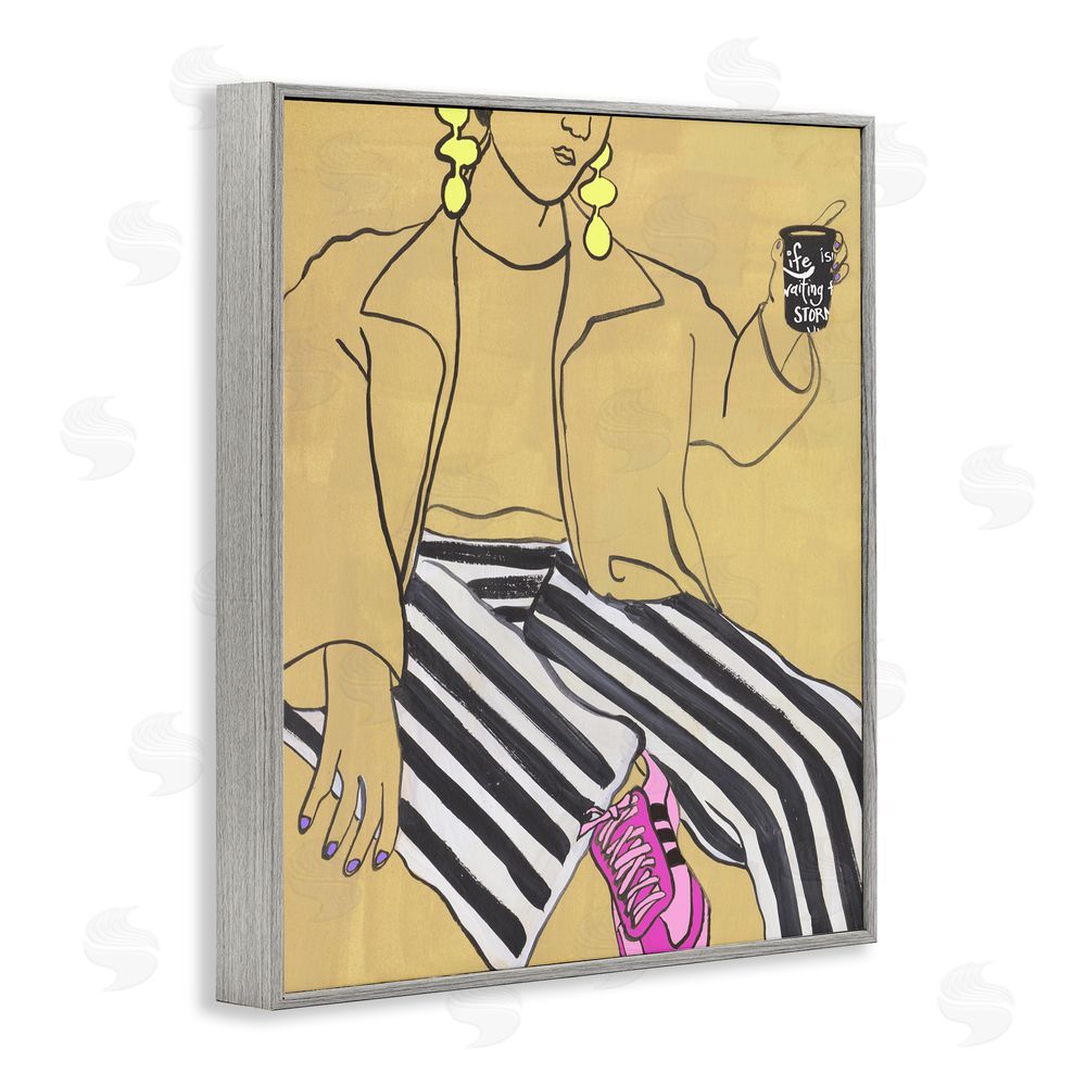 Melissa Wang Fashion Girl in Stripes Gray Framed Giclee Wall Art Print