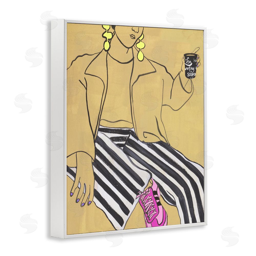 Melissa Wang Fashion Girl in Stripes White Framed Giclee Wall Art Print