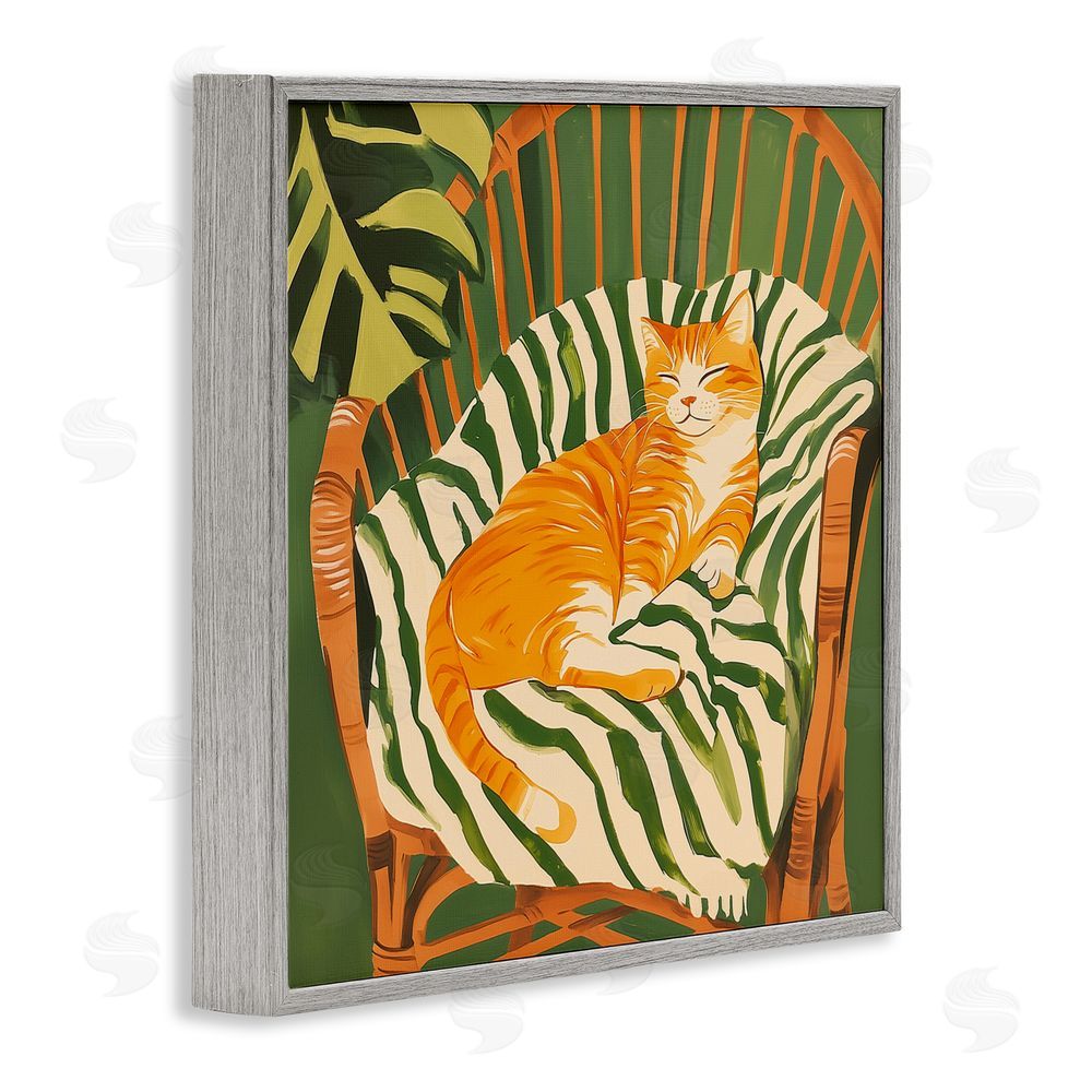 Walker Noble Orange Cat in Rattan Chair Gray Framed Giclee Wall Art Print
