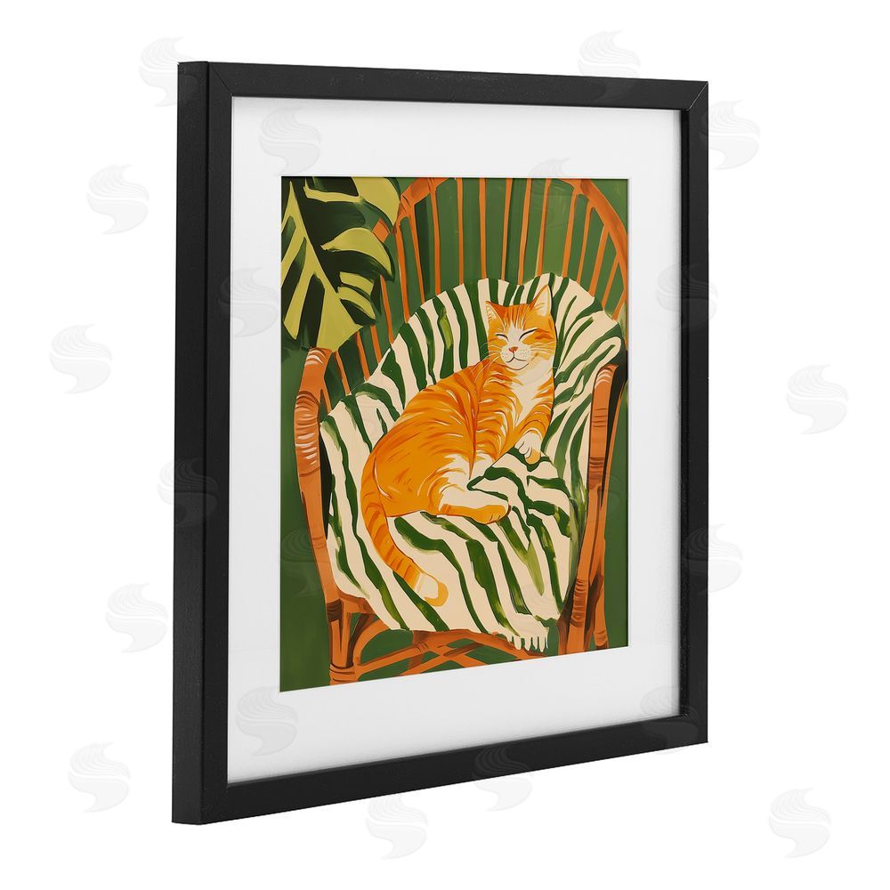 Walker Noble Orange Cat in Rattan Chair Black Framed Print Under Glass Wall Art