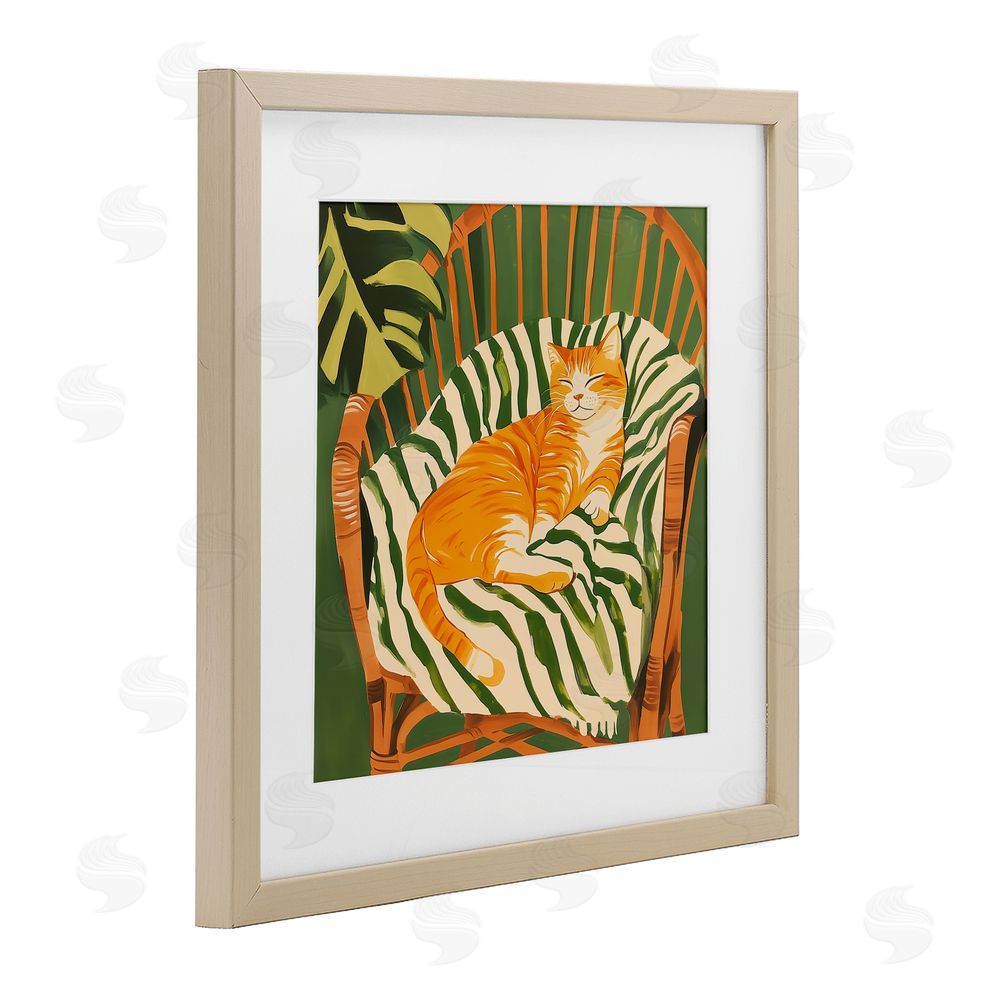 Walker Noble Orange Cat in Rattan Chair Brown Framed Print Under Glass Wall Art