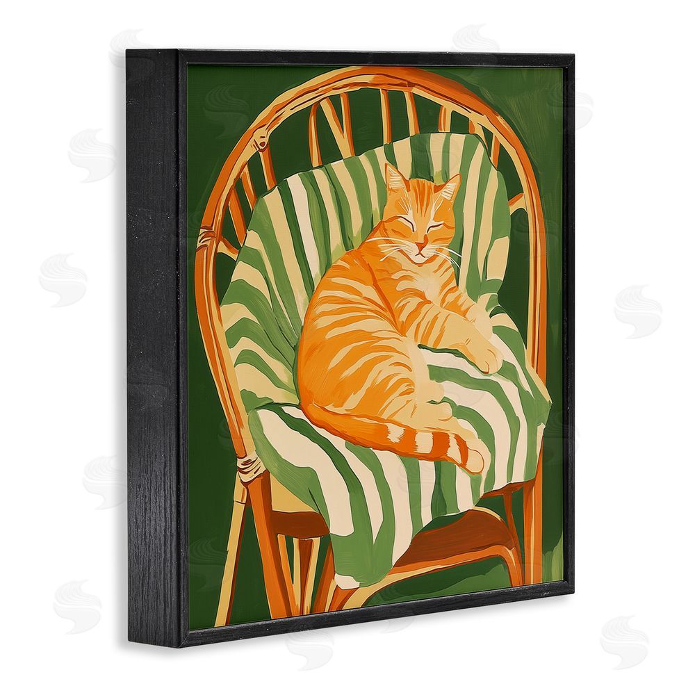 Walker Noble Cat In Rattan Chair Black Framed Giclee Wall Art Print