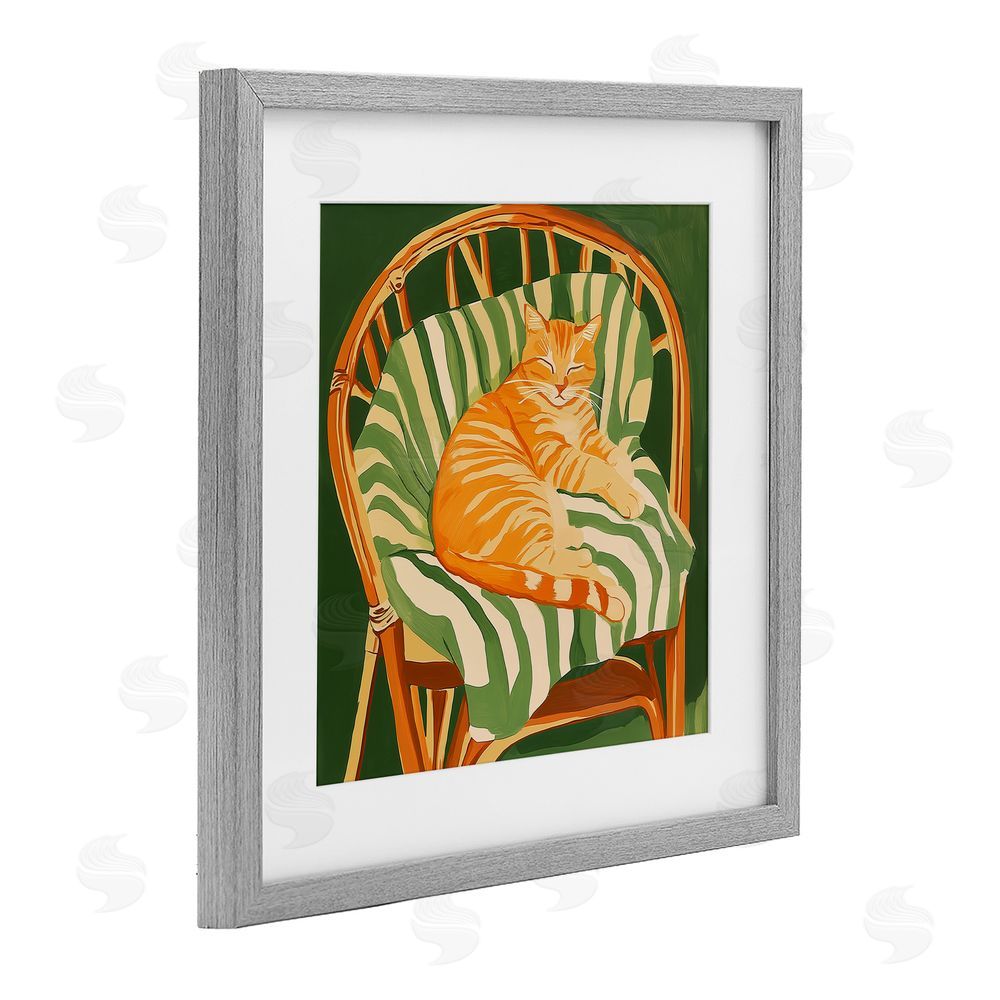 Walker Noble Cat In Rattan Chair Gray Framed Print Under Glass Wall Art