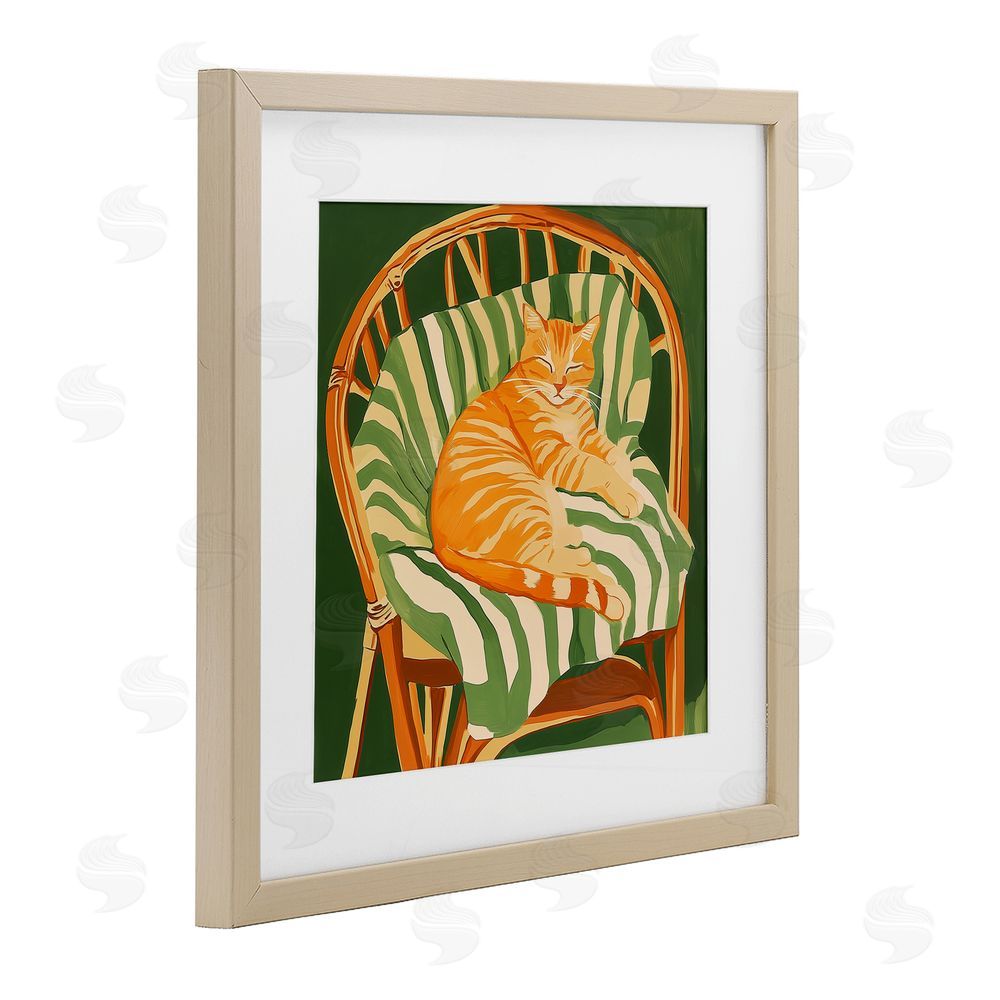 Walker Noble Cat In Rattan Chair Birch Framed Print Under Glass Wall Art