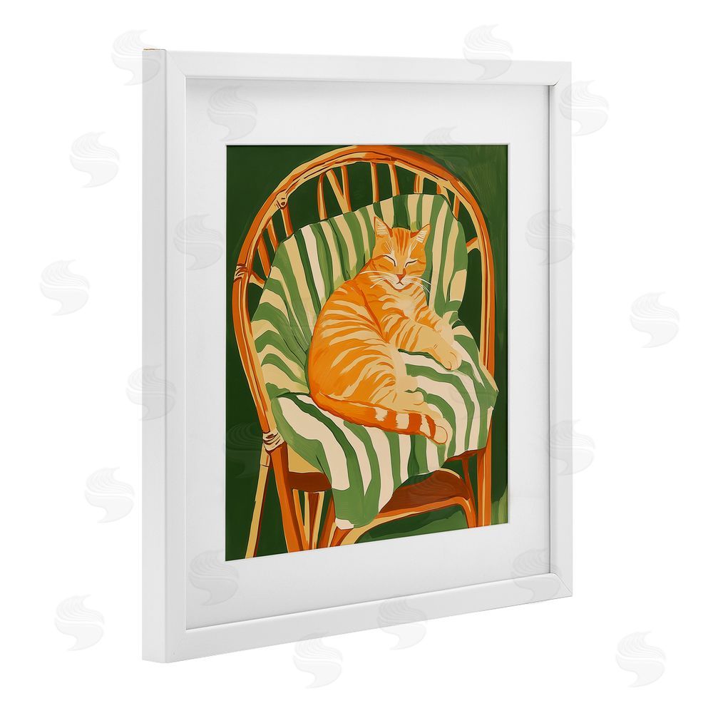 Walker Noble Cat In Rattan Chair White Framed Print Under Glass Wall Art
