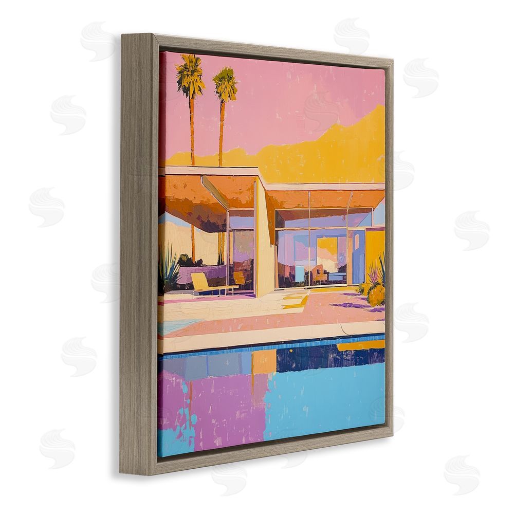 Walker Noble Vivid Villa at Sunset Brown Floating Frame Canvas Wall Art Print