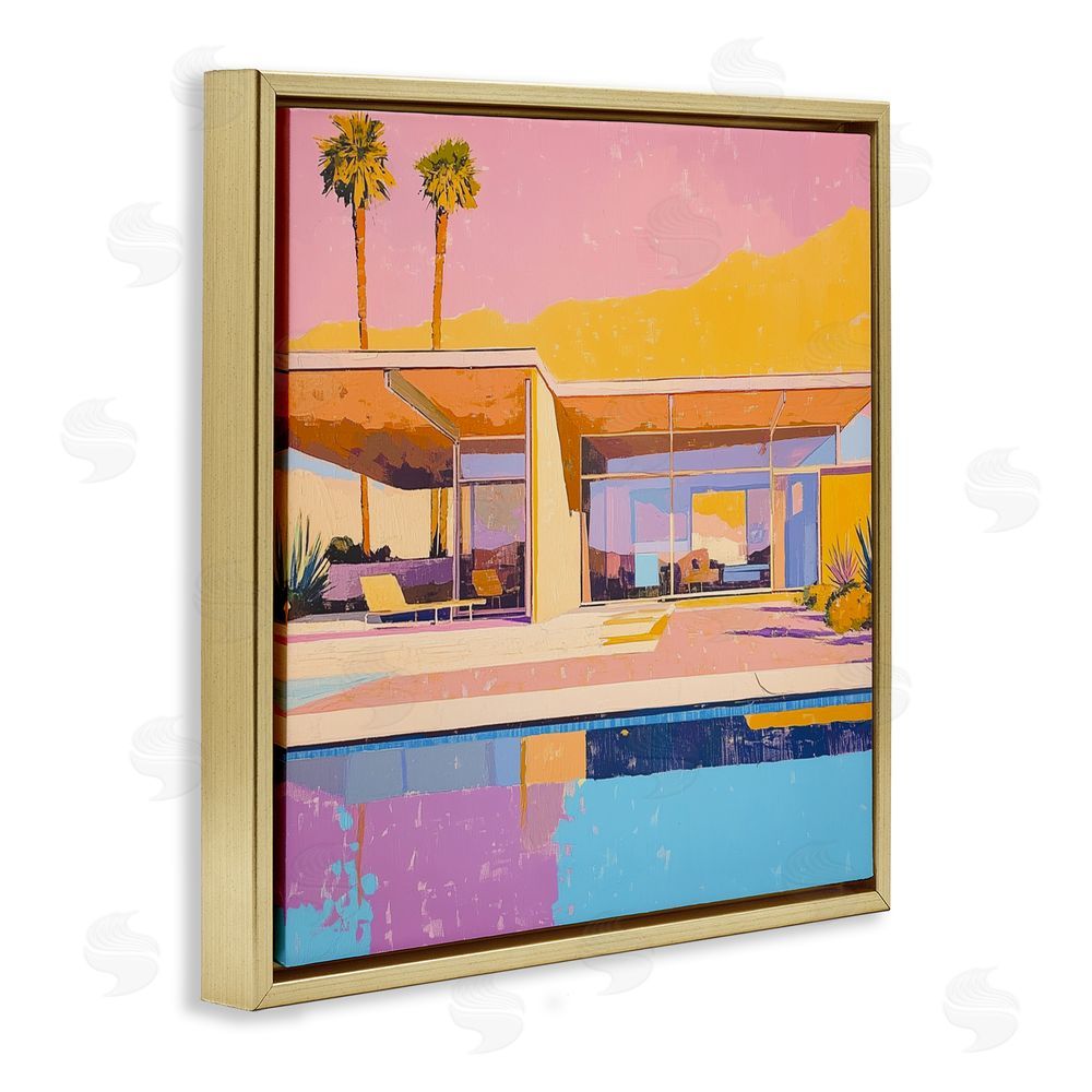 Walker Noble Vivid Villa at Sunset Gold Floating Frame Canvas Wall Art Print