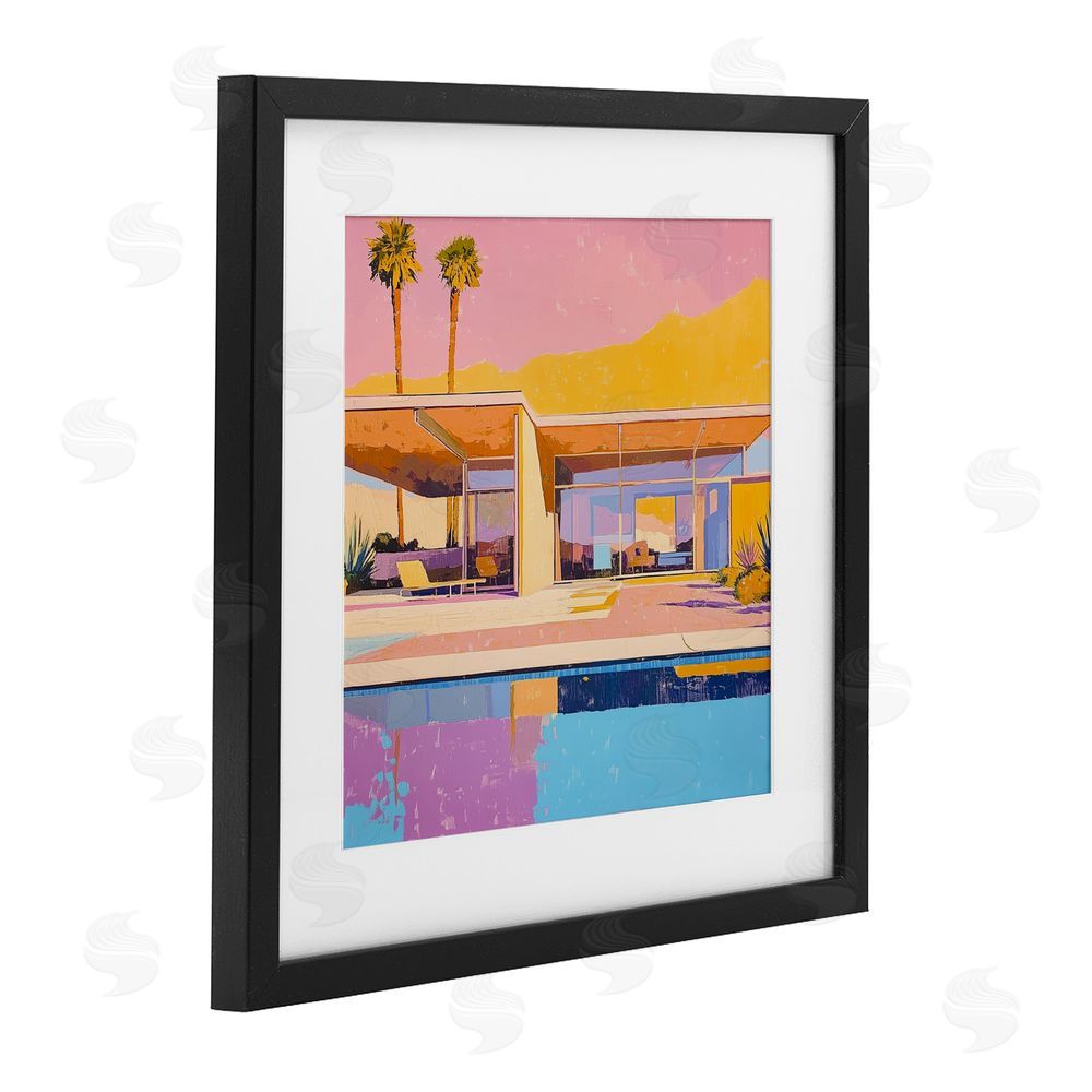 Walker Noble Vivid Villa at Sunset Black Framed Print Under Glass Wall Art