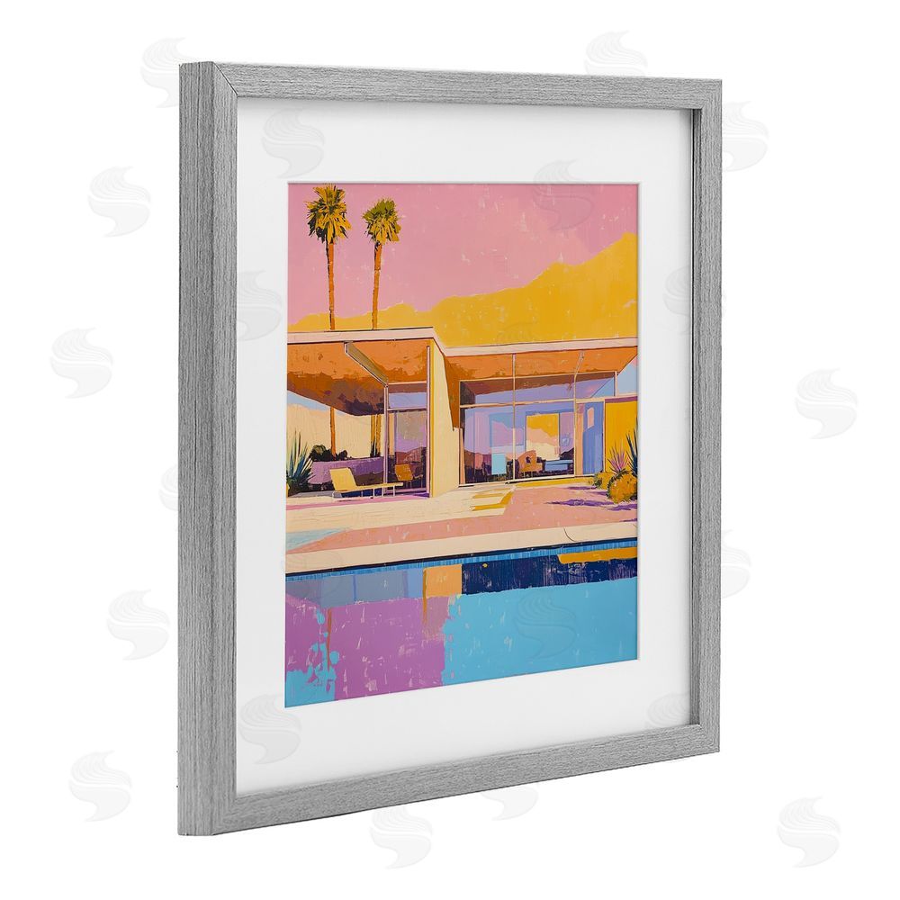 Walker Noble Vivid Villa at Sunset Gray Framed Print Under Glass Wall Art