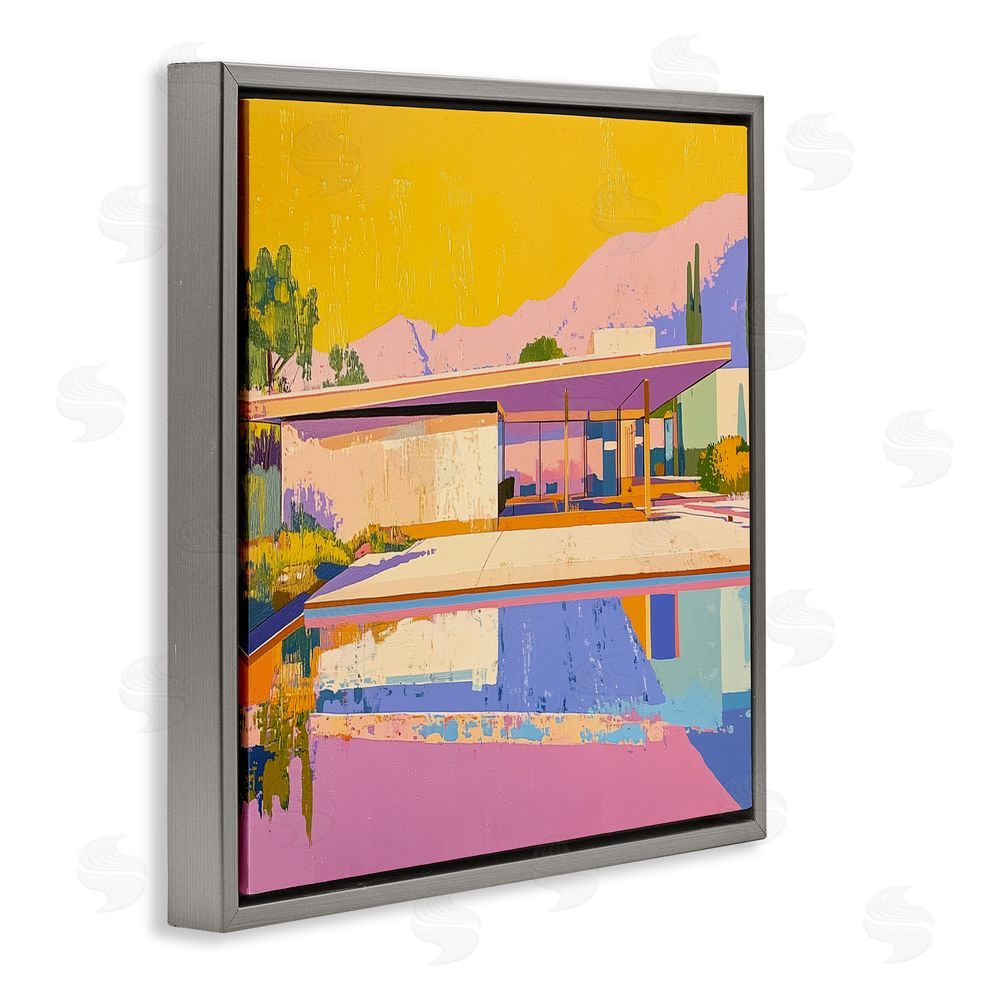 Walker Noble Vivid Case Study House Gray Floating Frame Canvas Wall Art Print