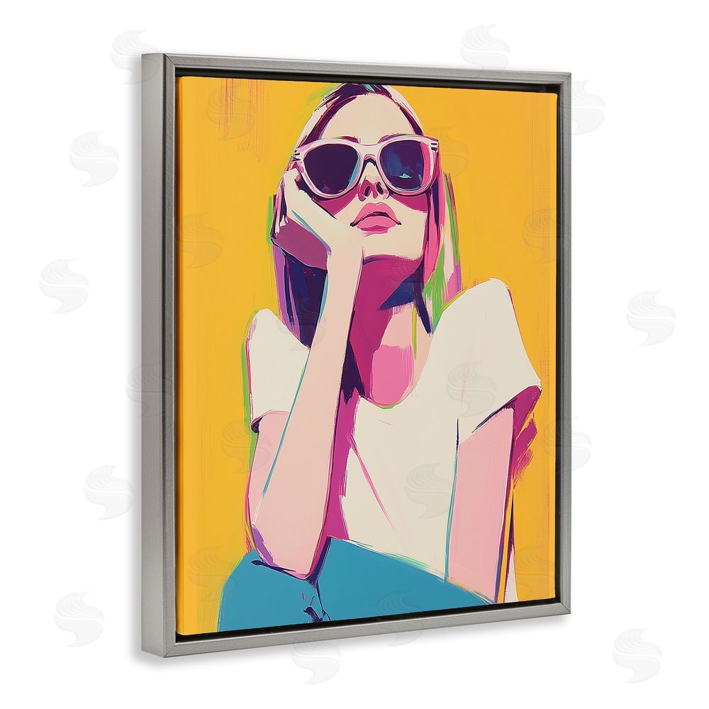 Walker Noble Chroma Shades Girl Gray Floating Frame Canvas Wall Art Print
