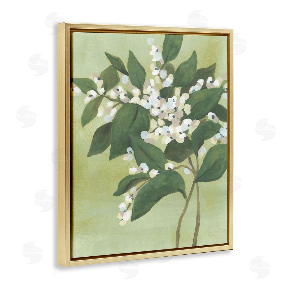 June Erica Vess Verdant Branch Bloom Gold Floating Frame Canvas Wall Art Print