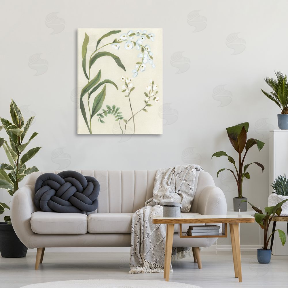 June Erica Vess Soft Snowdrop Stems Stretched Canvas Wall Art Print in Room