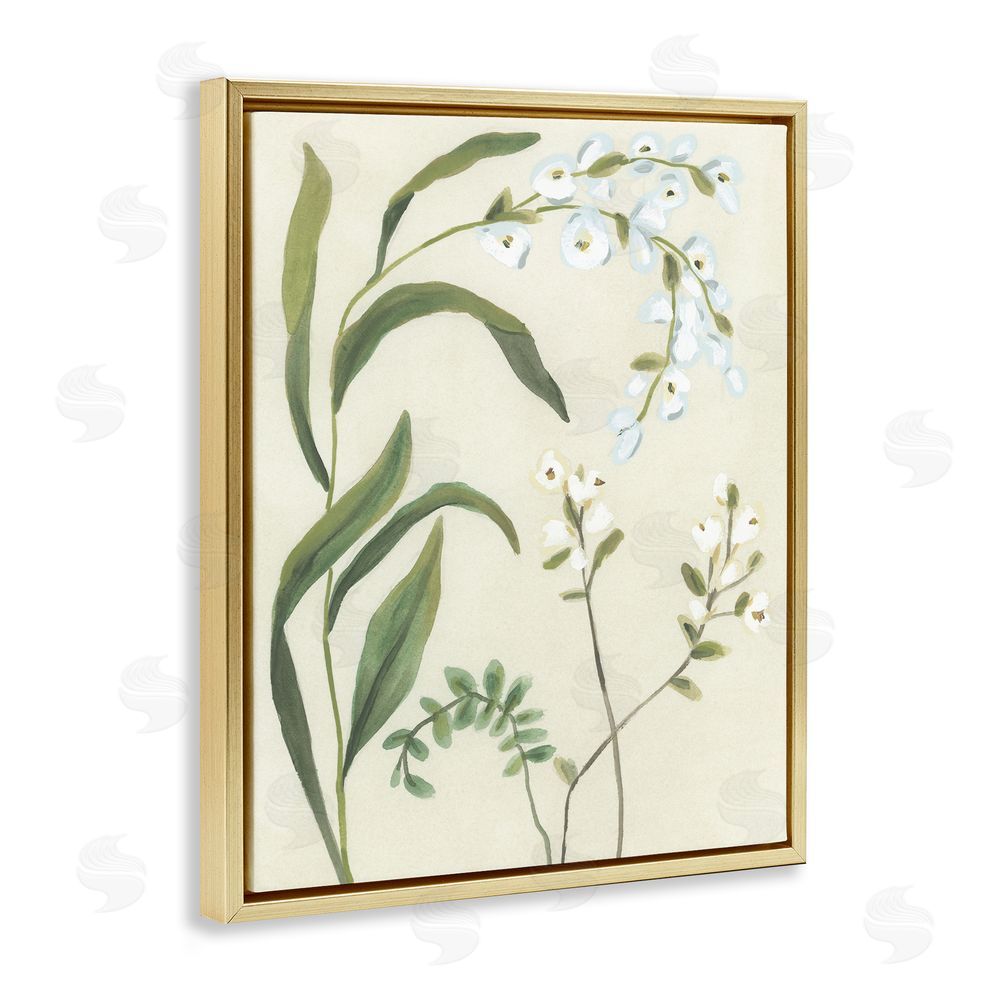 June Erica Vess Soft Snowdrop Stems Gold Floating Frame Canvas Wall Art Print