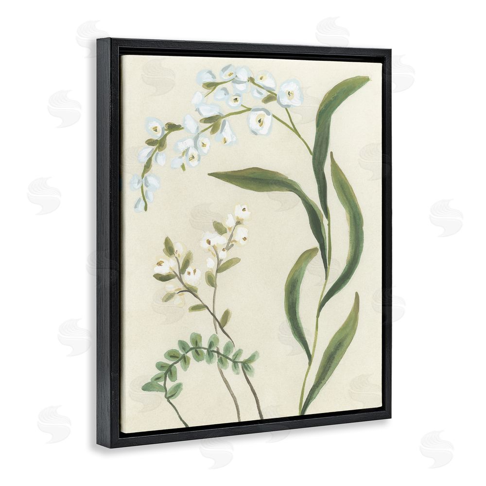 June Erica Vess Neutral Snowdrop Stems Black Floating Frame Canvas Wall Art Print