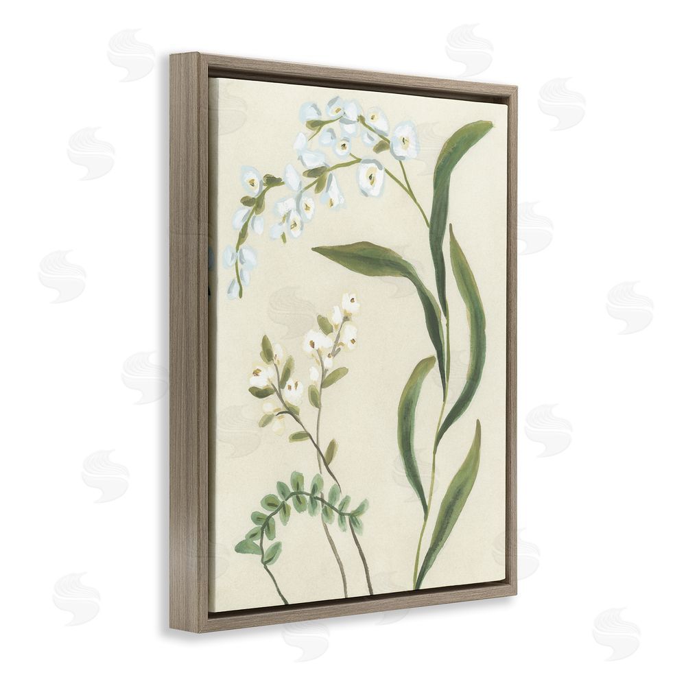 June Erica Vess Neutral Snowdrop Stems Brown Floating Frame Canvas Wall Art Print