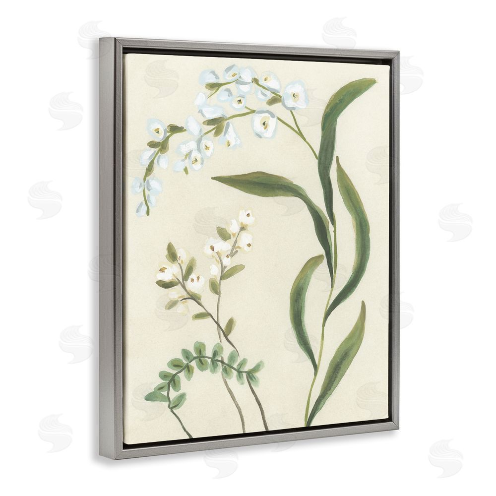 June Erica Vess Neutral Snowdrop Stems Gray Floating Frame Canvas Wall Art Print