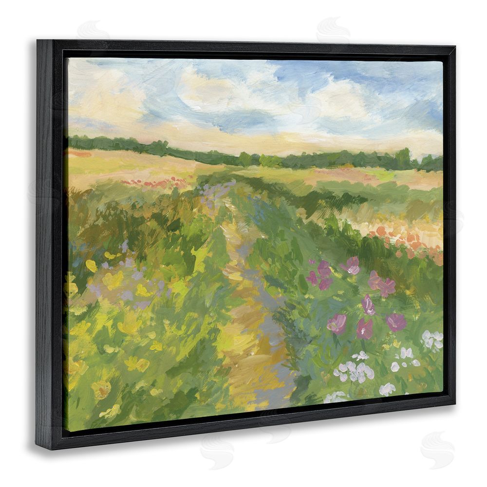 Victoria Barnes Windswept Flower Field Black Floating Frame Canvas Wall Art Print