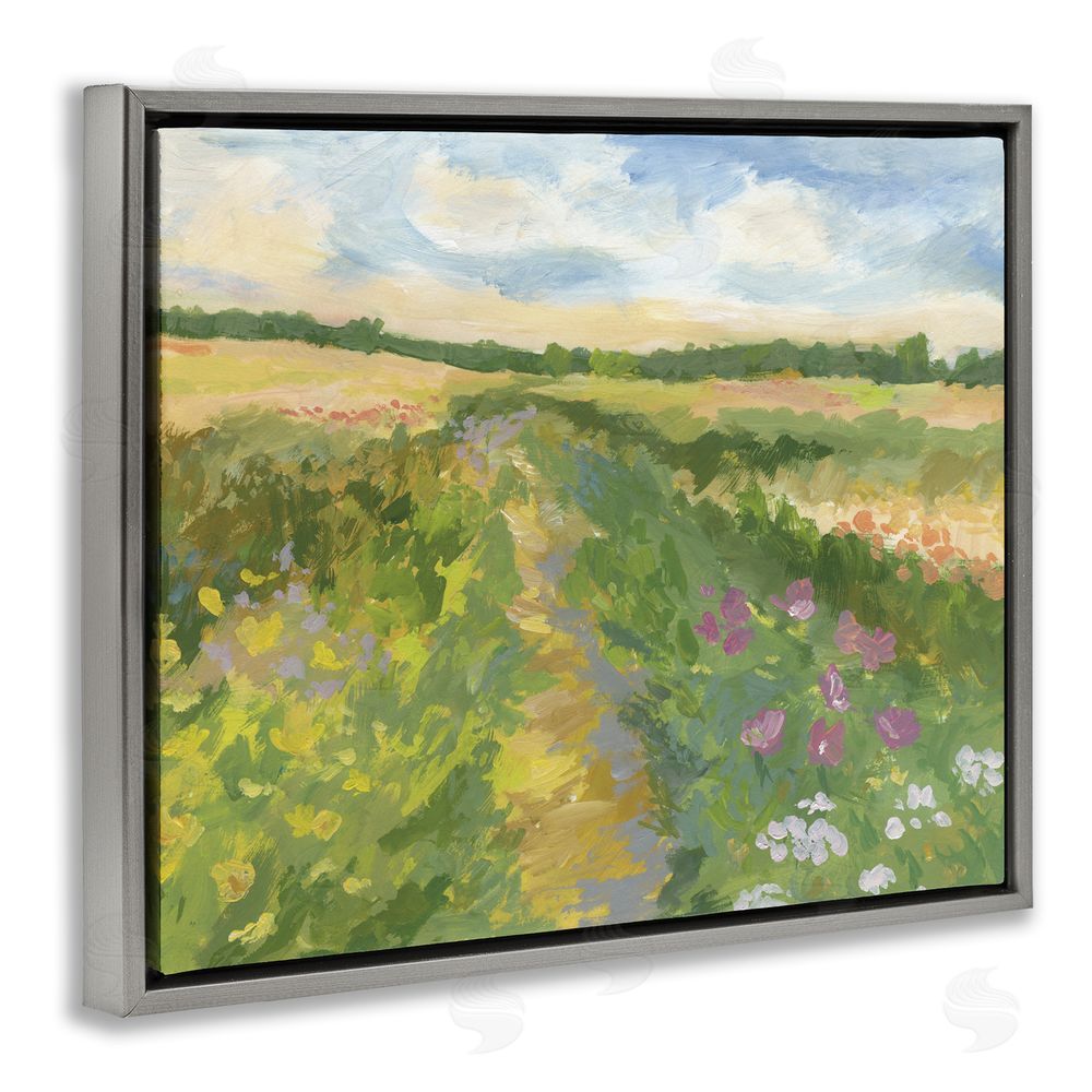 Victoria Barnes Windswept Flower Field Gray Floating Frame Canvas Wall Art Print