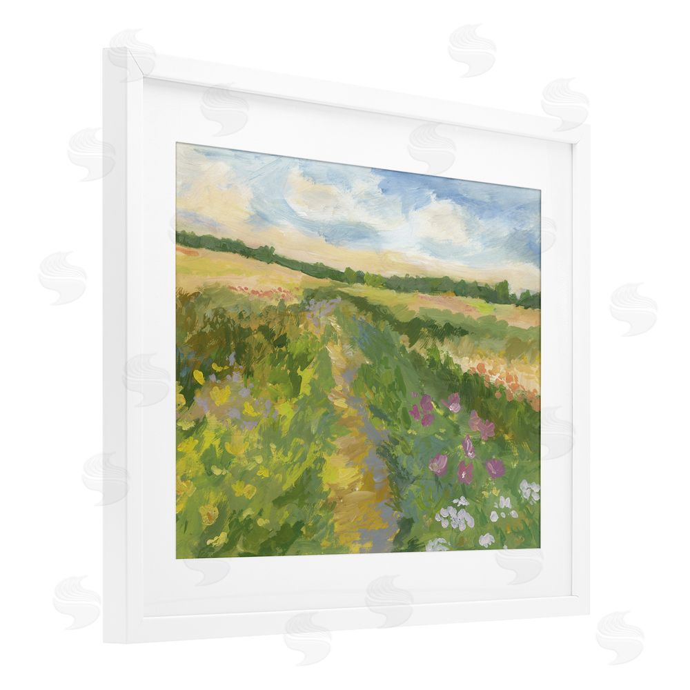 Victoria Barnes Windswept Flower Field White Framed Print Under Glass Wall Art