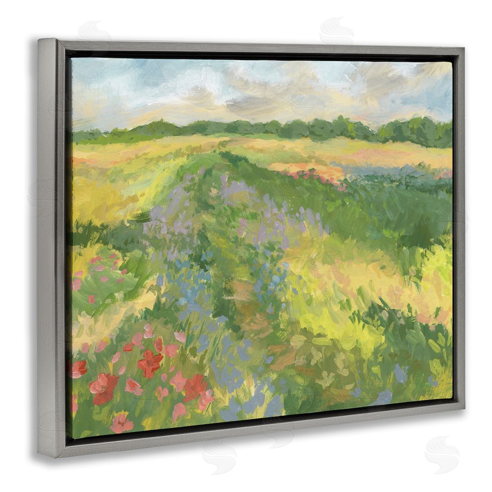 Victoria Barnes Windswept Flower Meadow Gray Floating Frame Canvas Wall Art Print