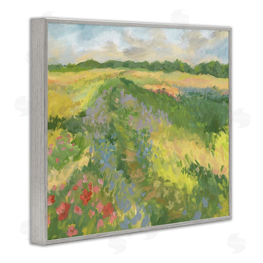 Victoria Barnes Windswept Flower Meadow Gray Framed Giclee Wall Art Print