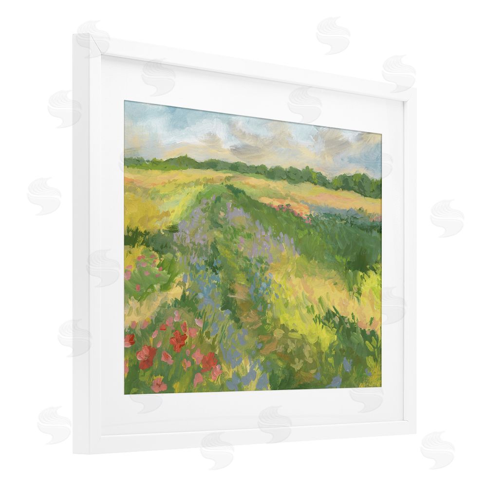 Victoria Barnes Windswept Flower Meadow White Framed Print Under Glass Wall Art