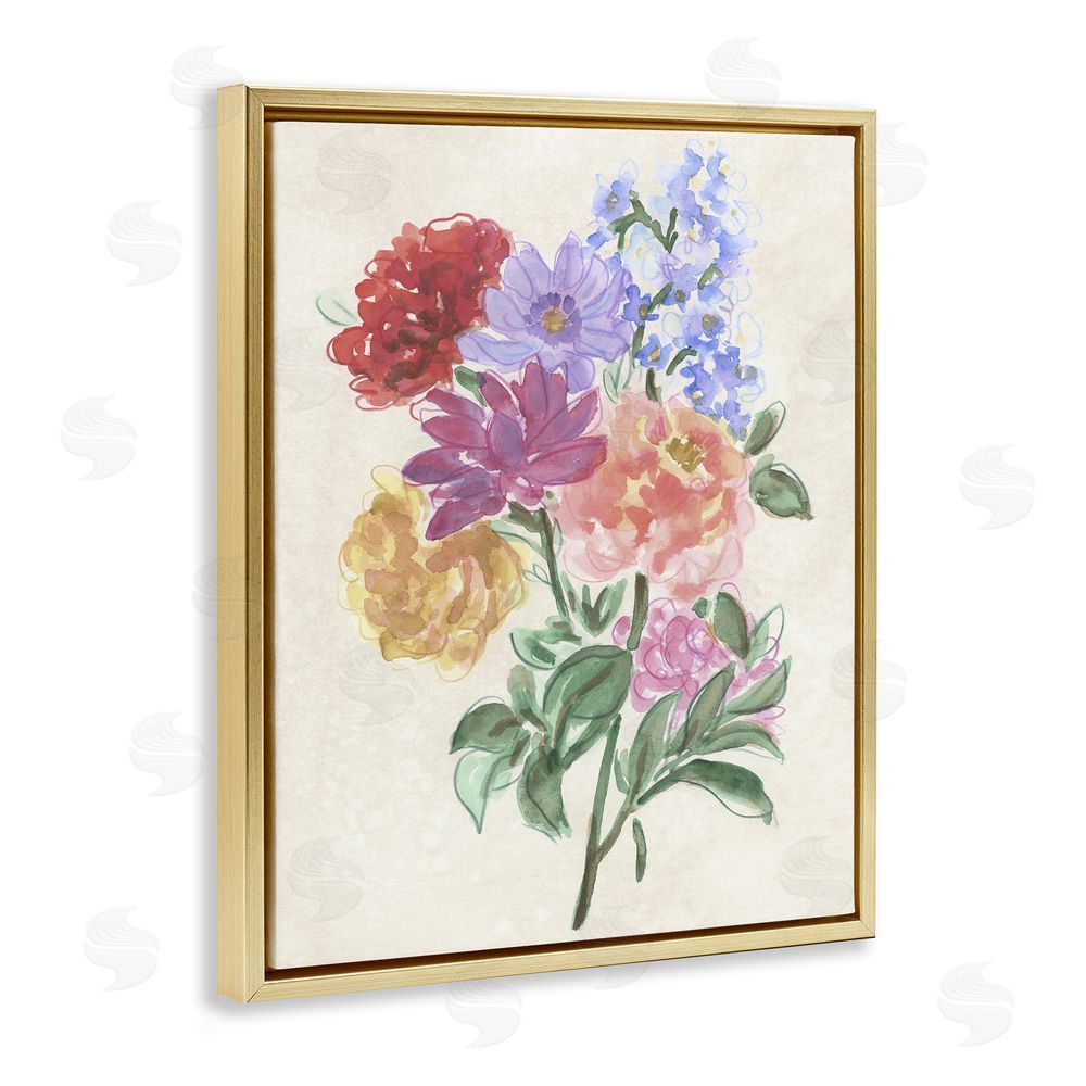 June Erica Vess Blooms On Parchment Gold Floating Frame Canvas Wall Art Print