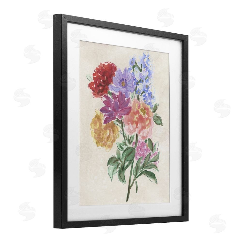 June Erica Vess Blooms On Parchment Black Framed Print Under Glass Wall Art