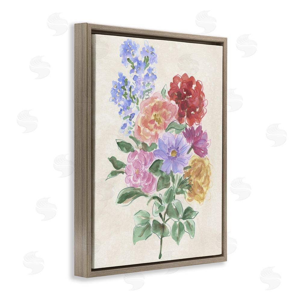 June Erica Vess Mixed Blooms on Parchment Brown Floating Frame Canvas Wall Art