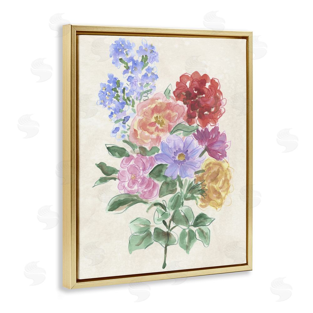 June Erica Vess Mixed Blooms on Parchment Gold Floating Frame Canvas Wall Art