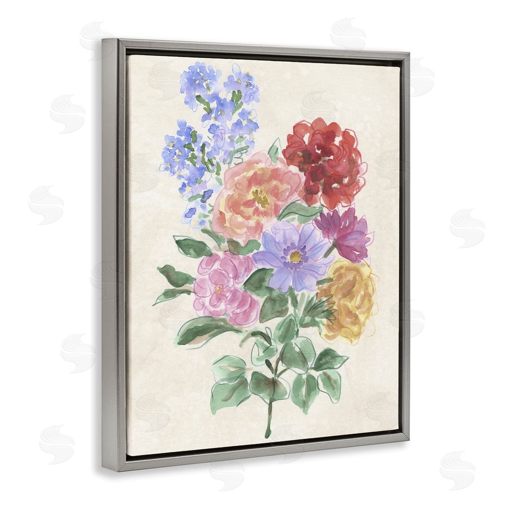 June Erica Vess Mixed Blooms on Parchment Gray Floating Frame Canvas Wall Art