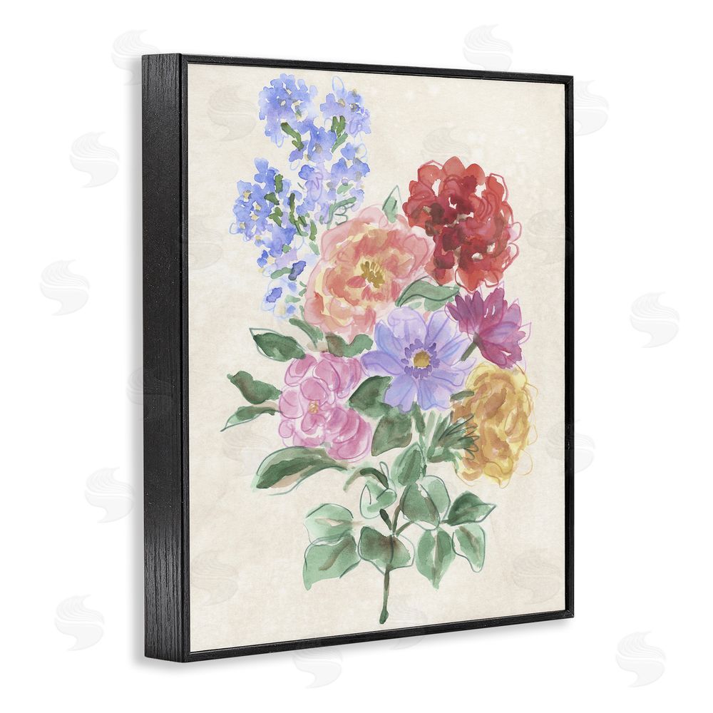 June Erica Vess Mixed Blooms on Parchment Blacked Framed Giclee Wall Art Print