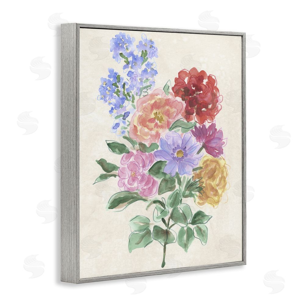 June Erica Vess Mixed Blooms on Parchment Gray Framed Giclee Wall Art Print