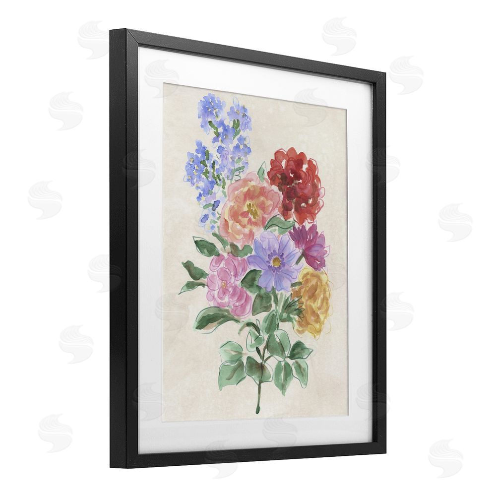 June Erica Vess Mixed Blooms on Parchment Black Framed Print Under Glass with Mat Wall Art