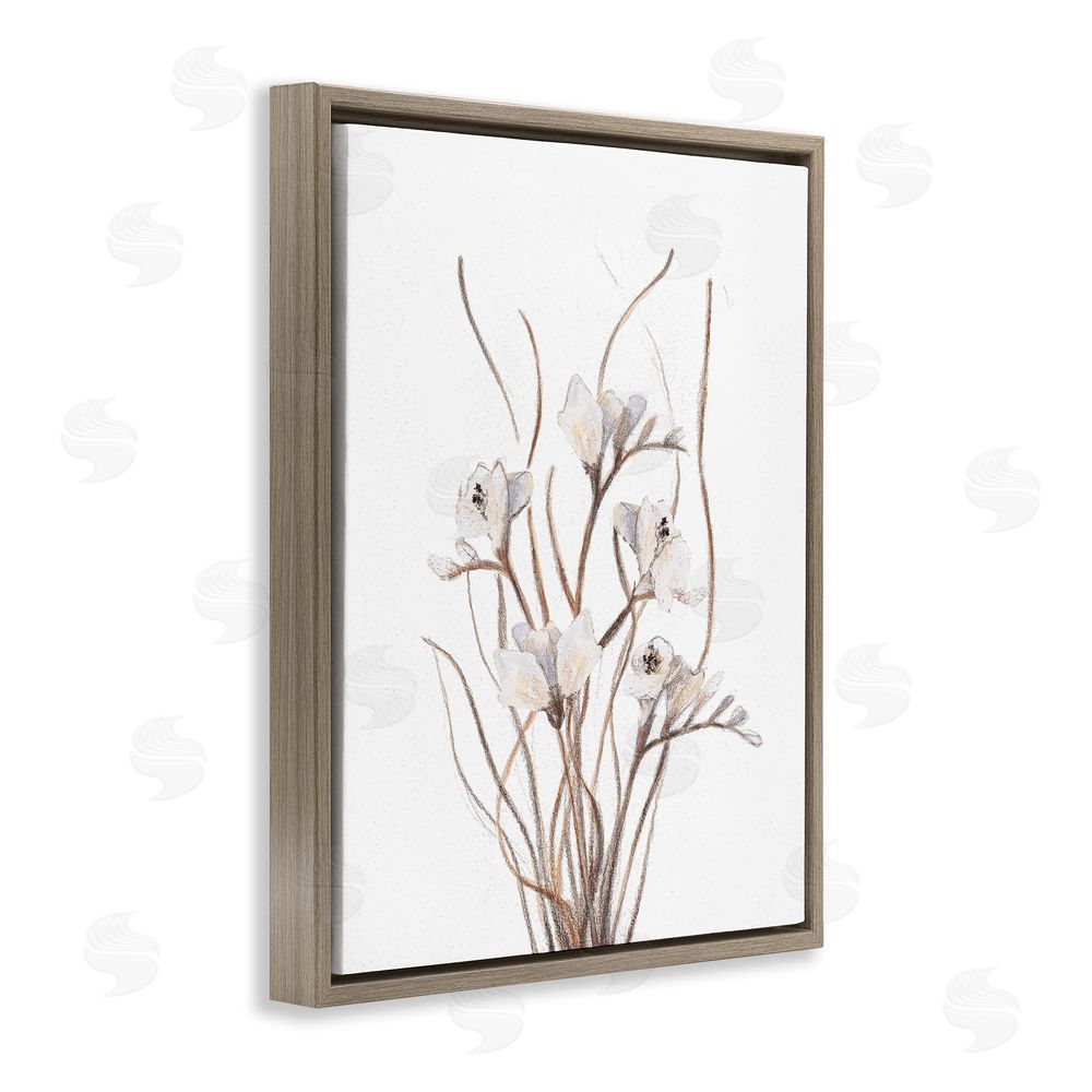 Sundance Graphics Curly Branches on White Brown Floating Frame Canvas Wall Art Print
