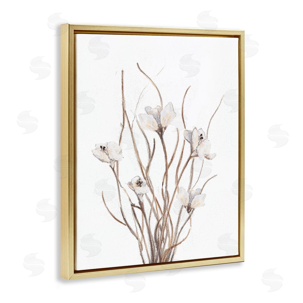 Sundance Graphics Curly Floral Branches Gold Floating Frame Canvas Wall Art Print