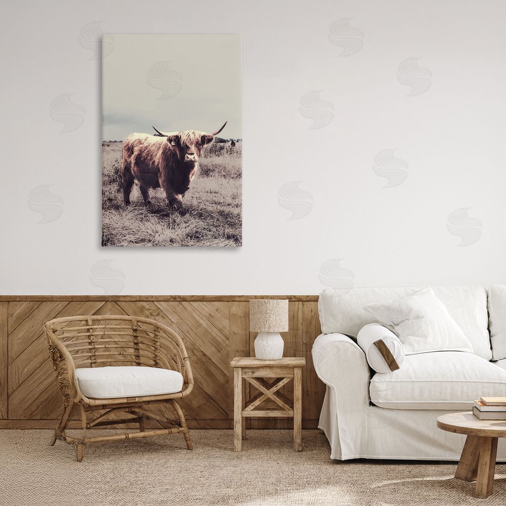 Sundance Graphics Horned Cattle in Pasture Canvas Wall Art Print in Room