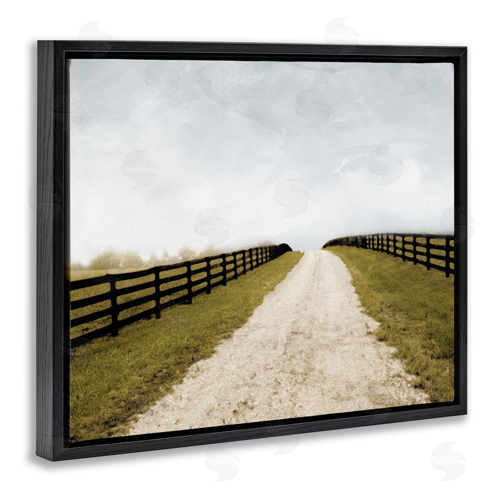 Sundance Graphics Fenced Countryside Lane Black Floating Frame Canvas Wall Art Print